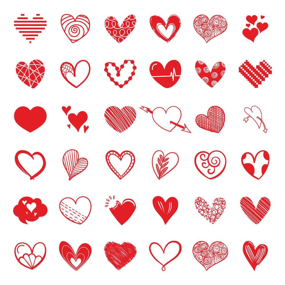 Hand drawn red hearts doodles collection, Hearts Shapes Icons. vector