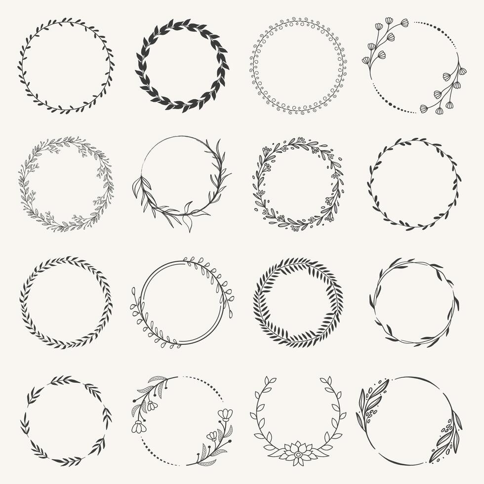 Hand drawn laurel leaves decorative elements. Vintage laurel wreaths collection. vector