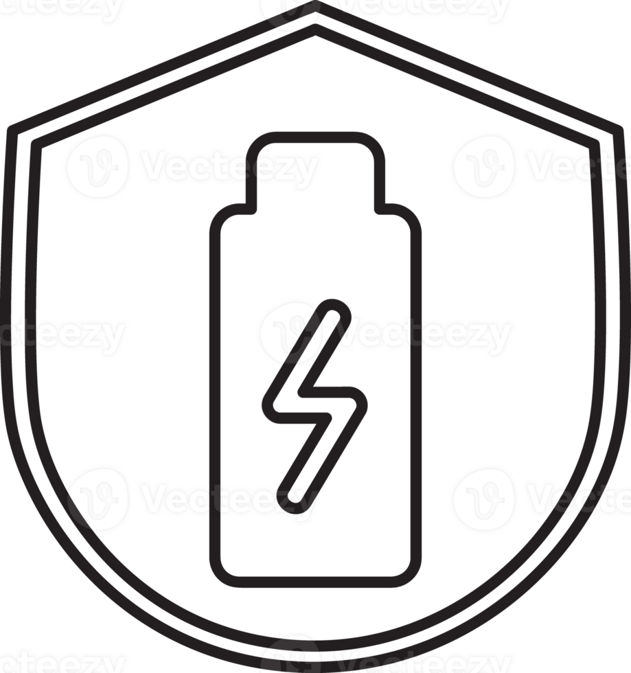 outline battery icon in a shield with a lightning bolt png