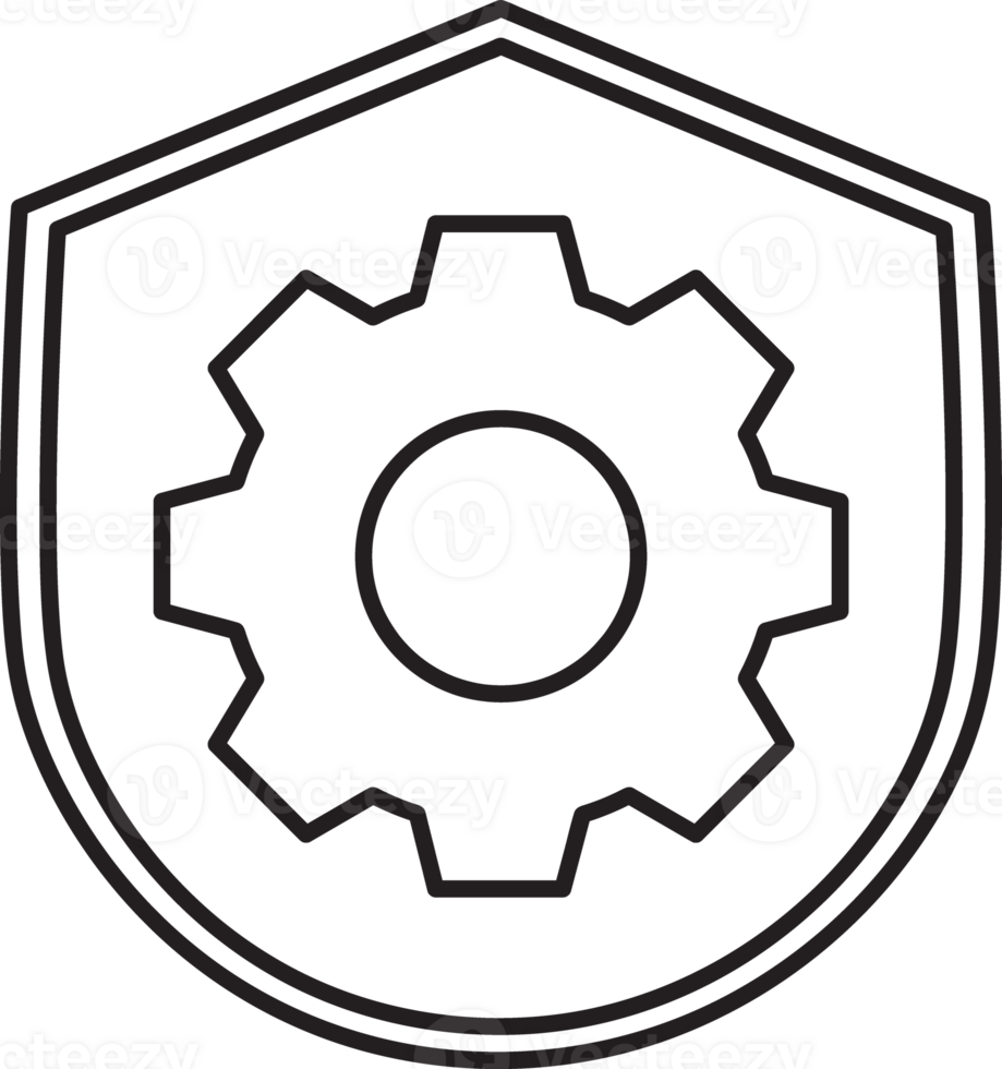 outline gear wheel icon in a shield png