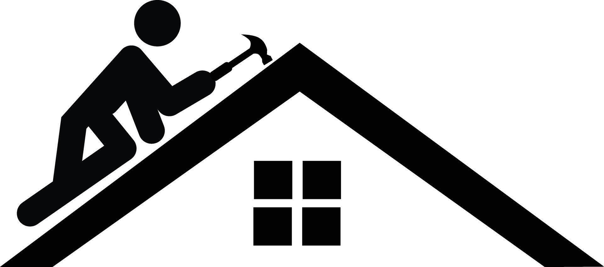 Roofer icon. Worker repairing roof sign. Roofer worker on roof symbol for work symbol. flat style. vector