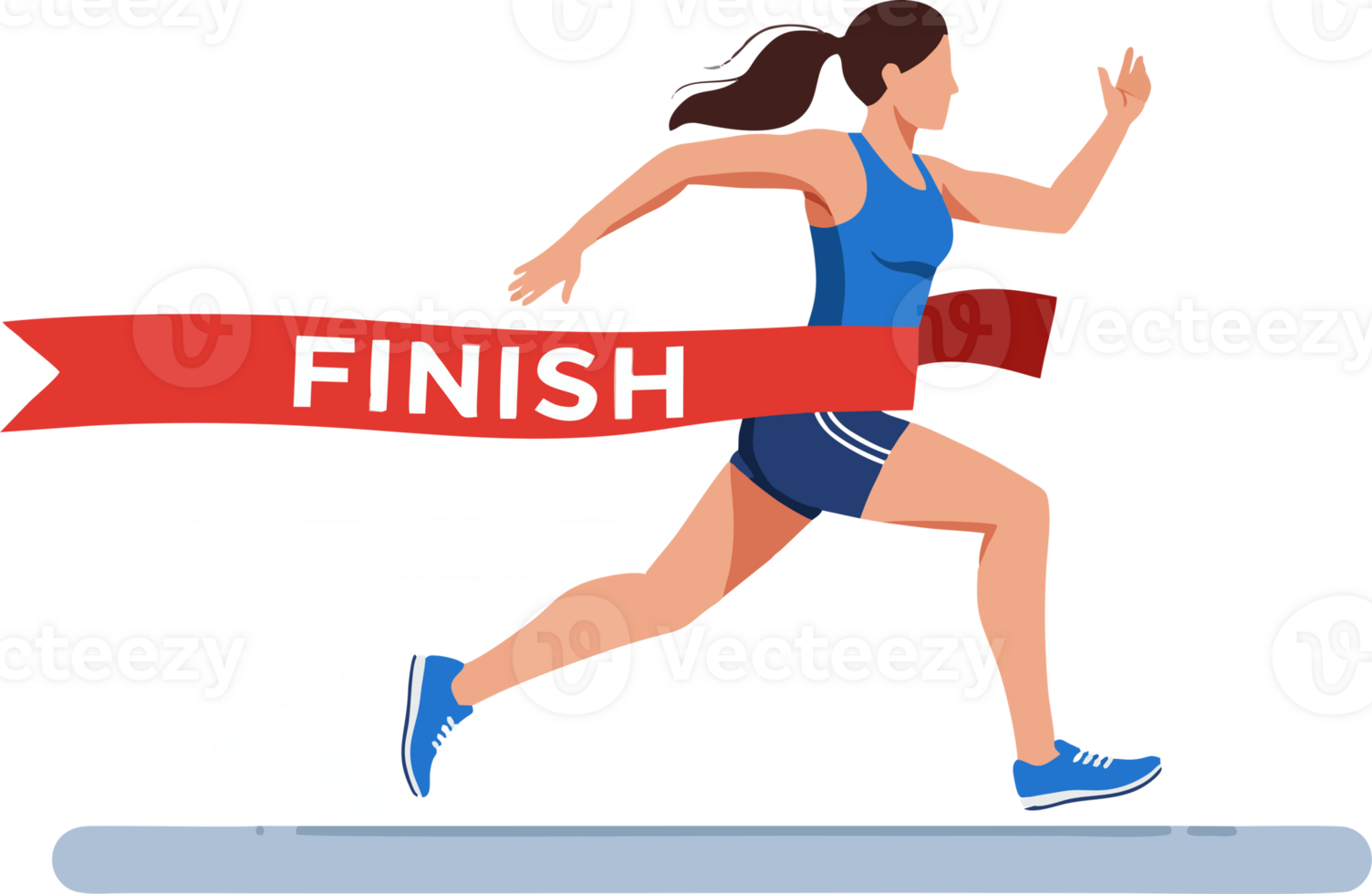 A woman running with a finish ribbon png