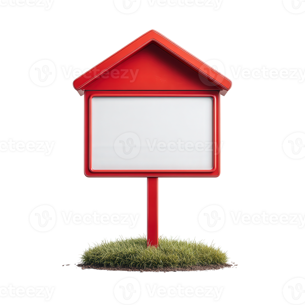 A red house sign with grass on top png