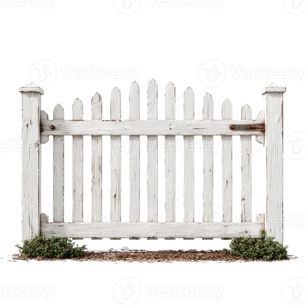A white picket fence with a wooden post png