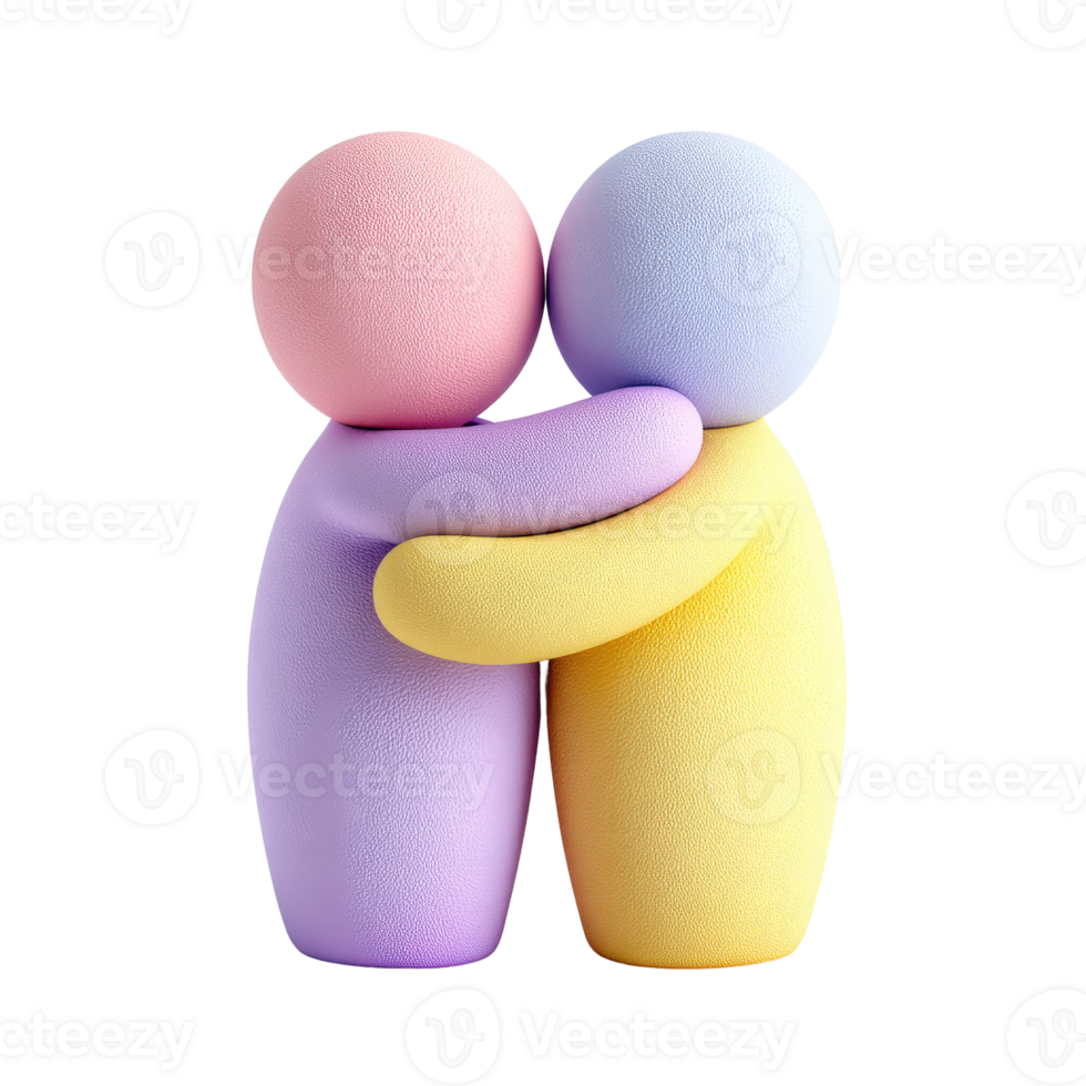 Colorful 3D Characters Hugging in a Playful Embrace of Friendship png