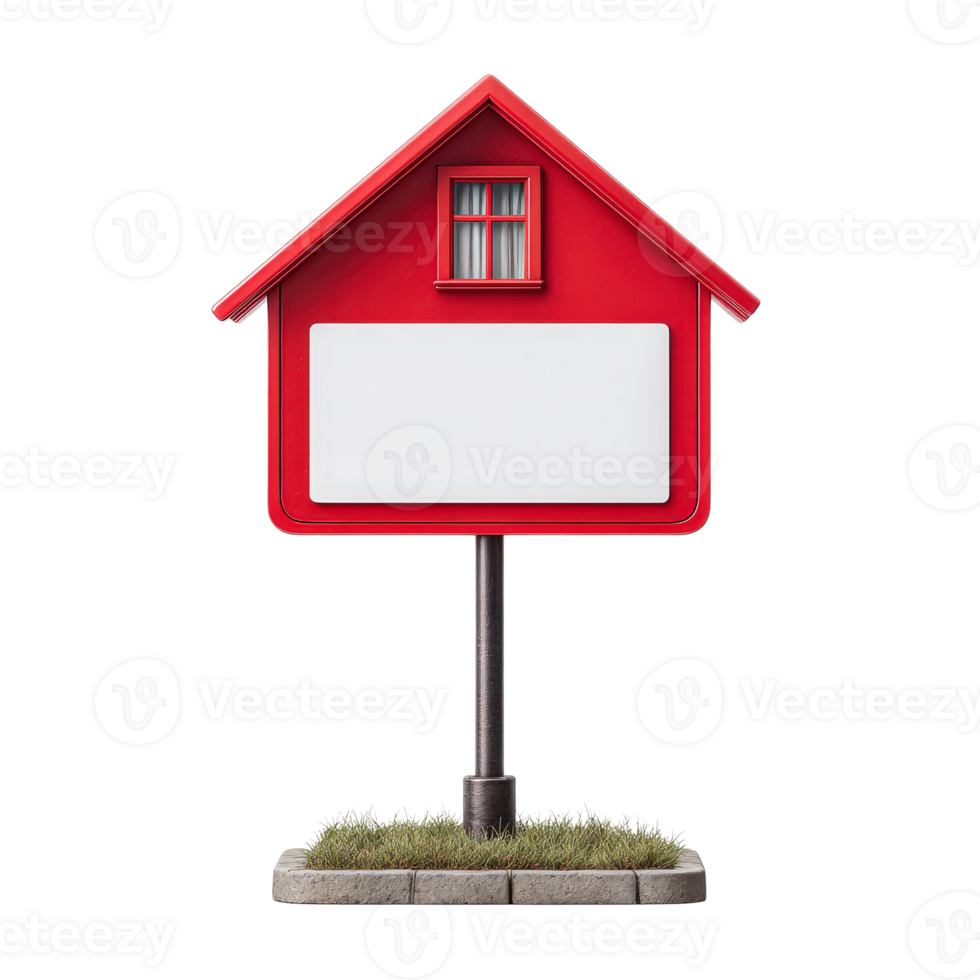 A red house with a sign on top png
