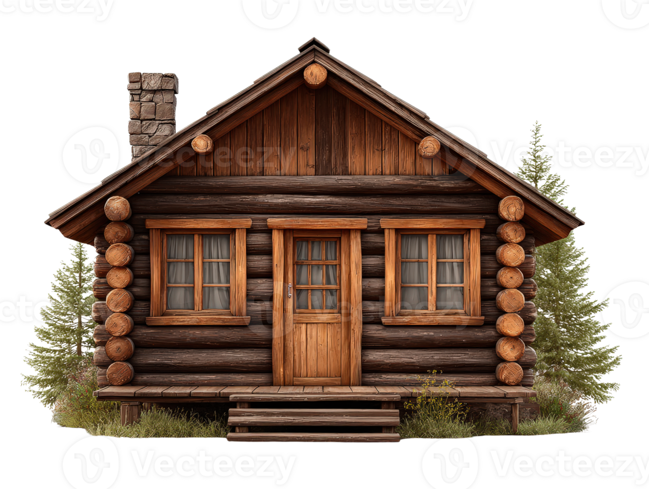 A small log cabin with a porch and windows png