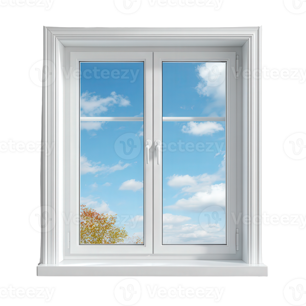 A white window with a blue sky and trees png