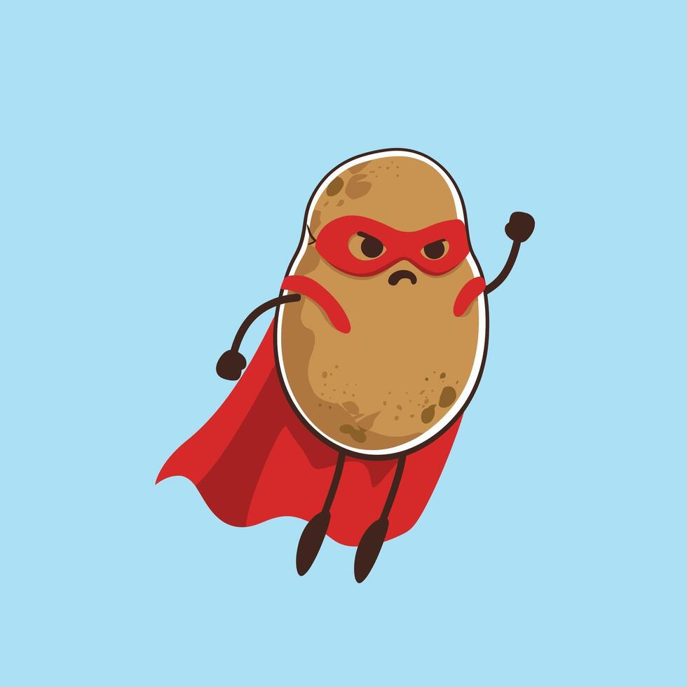 A Super Potato in a Red Cape Soaring Through the Air vector