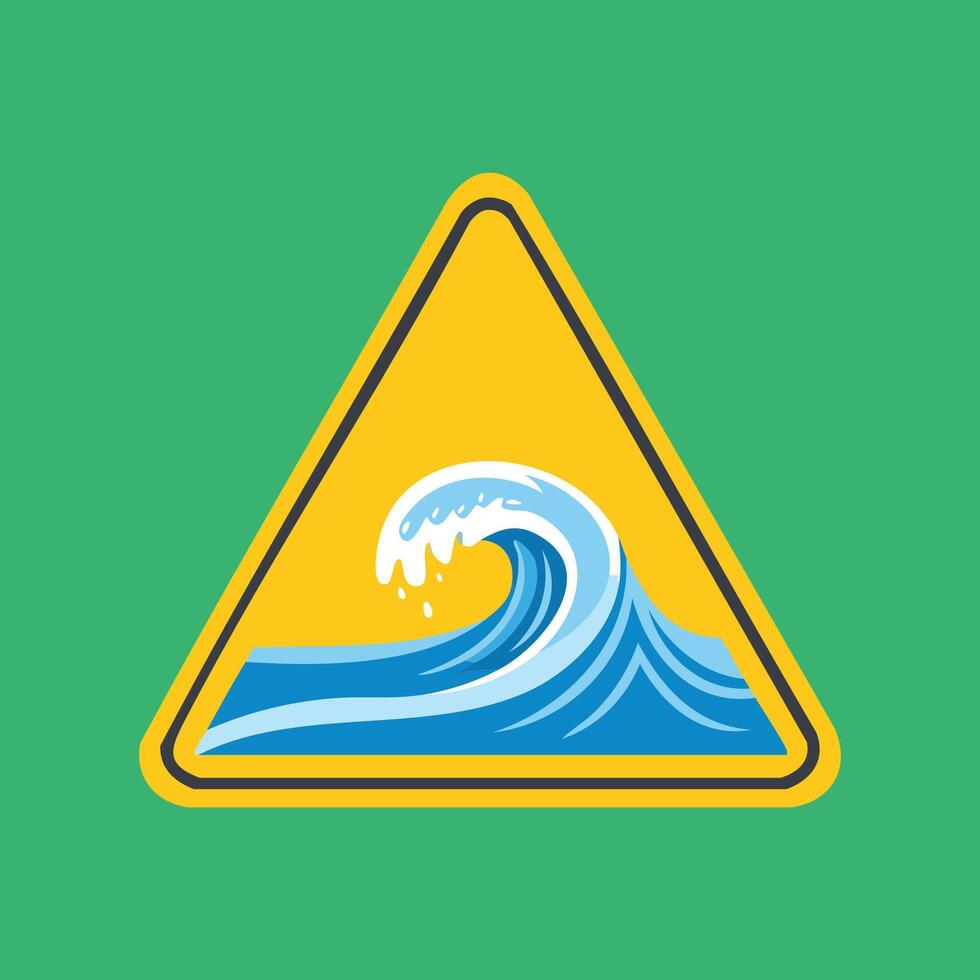 Yellow and Blue Warning Sign of a Large Ocean Wave vector
