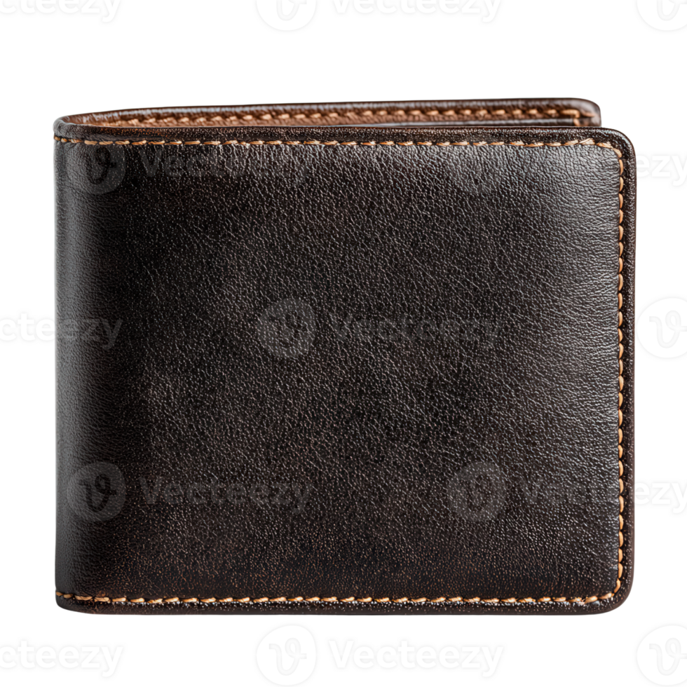 Classic Brown Leather Wallet with Contrast Stitching and Texture png