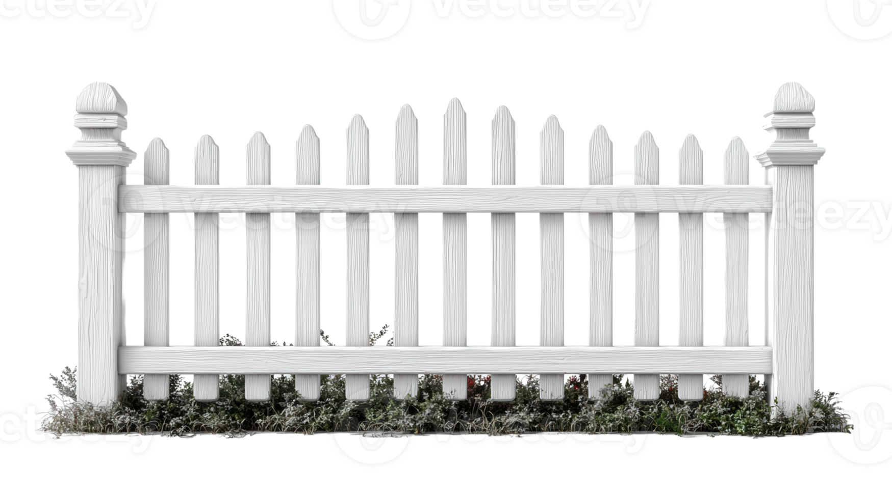 Vertical White Picket Fence with Green Moss on Left Side Edge png