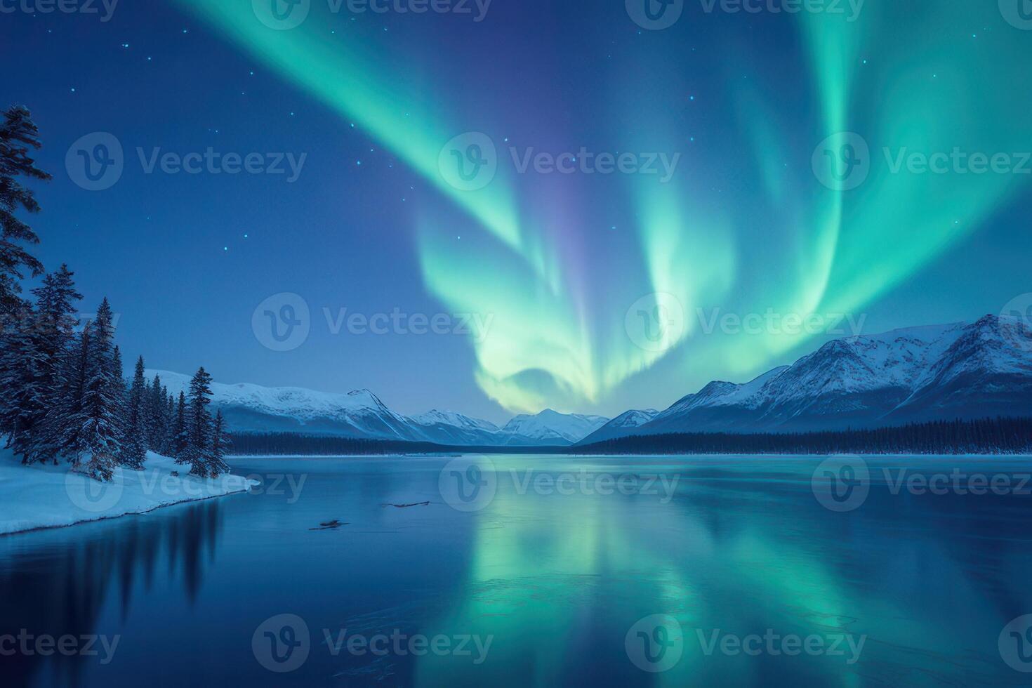 Aurora Over Snowy Lake photo