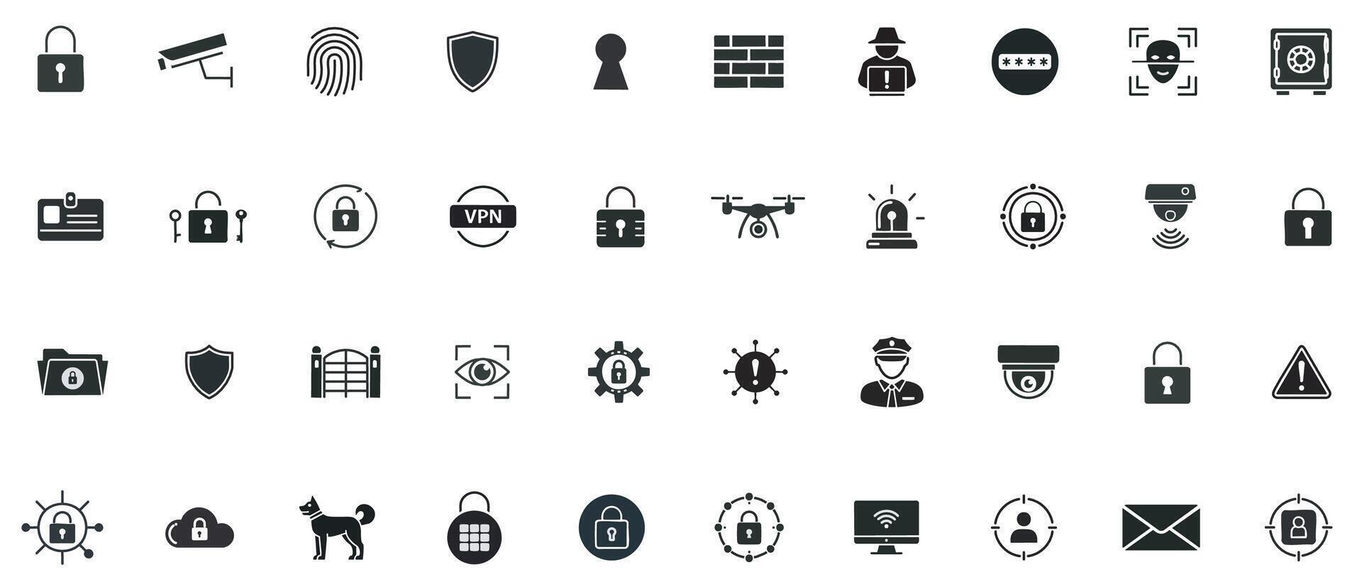 Security Line Art Icon Set Thin Outline Icons for Cyber, Physical and Data Protection vector