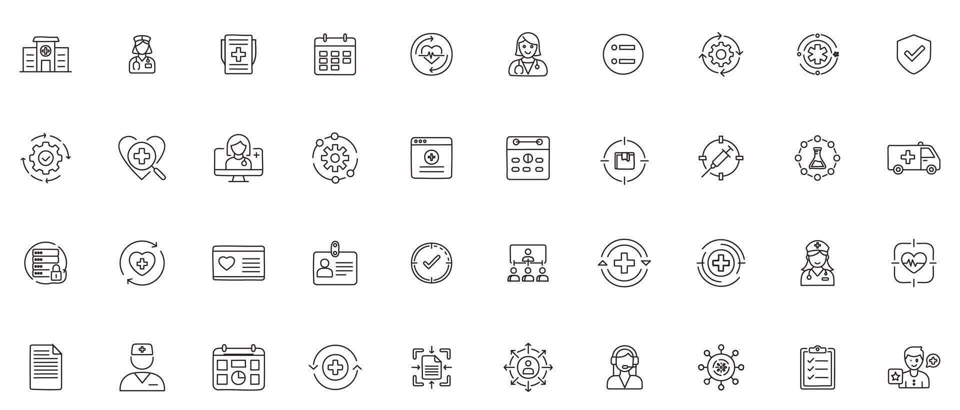 Healthcare Management Line Art Icon Set vector