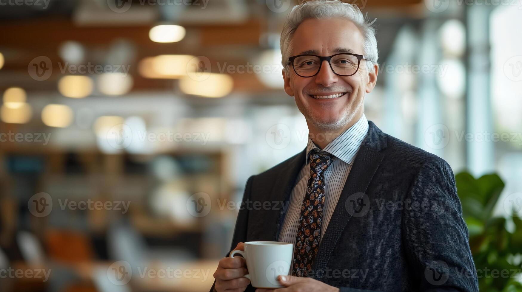 portrait of senior male office worker with gray hair. photo