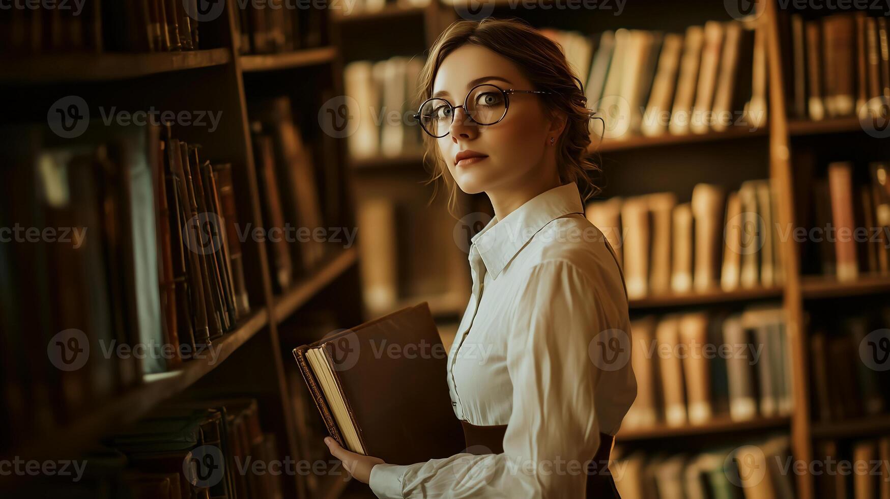Charming Librarian in a Cozy Library. Labor and Job Profession Portrait Concept photo