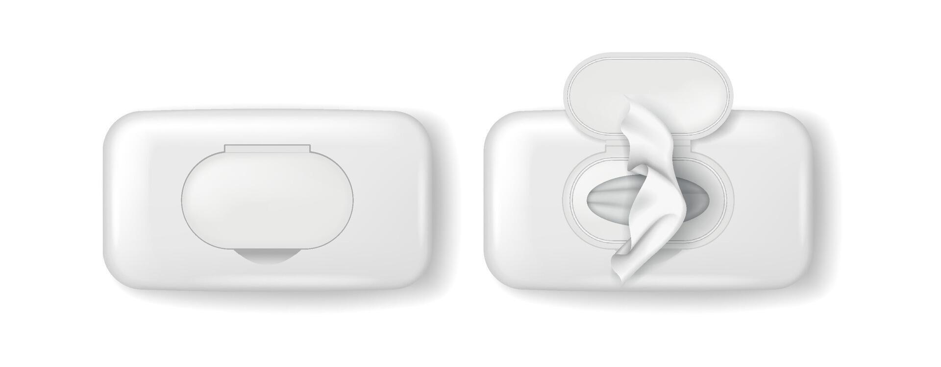 Open and closed wet wipes container vector