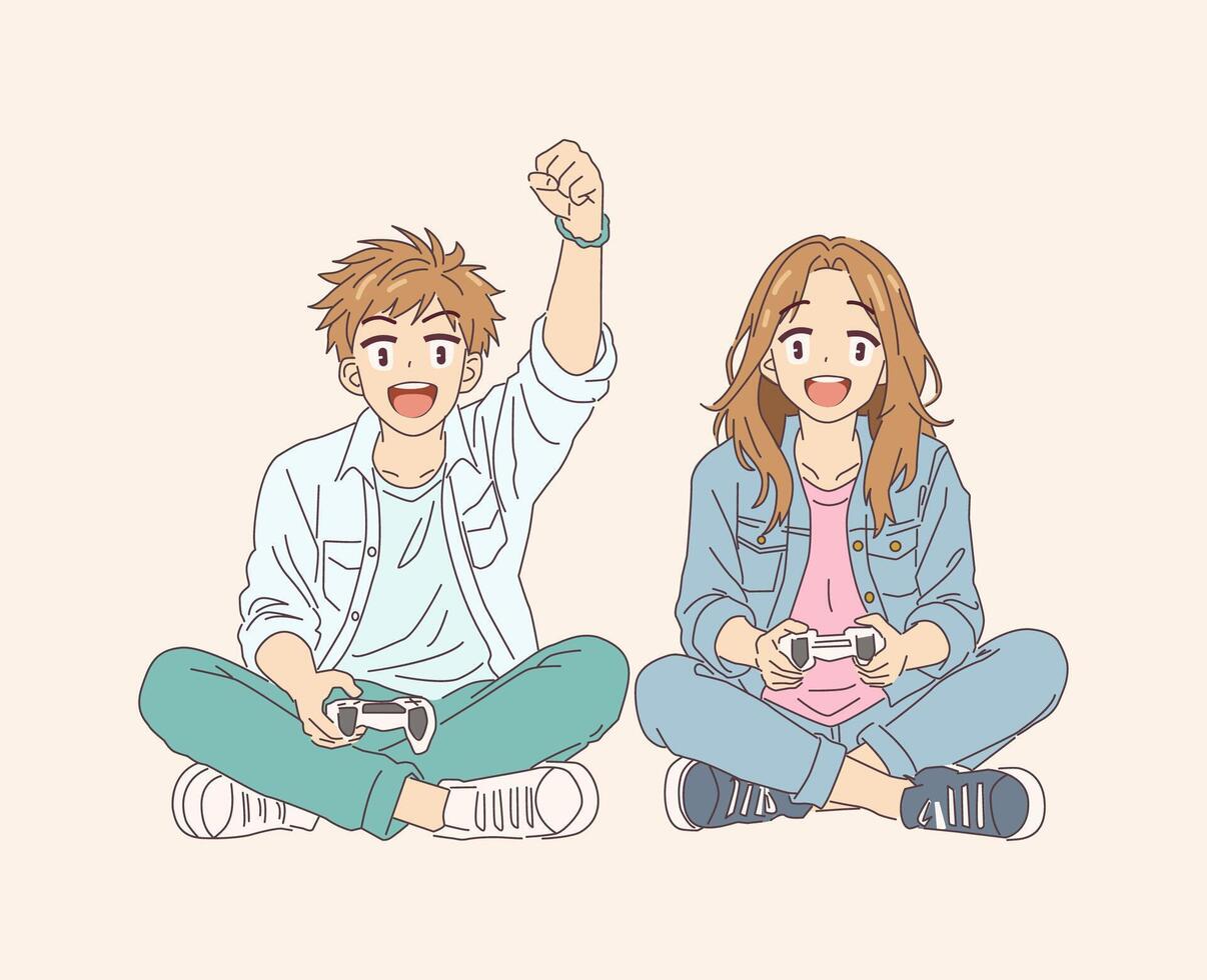 Two friends enjoying video games vector