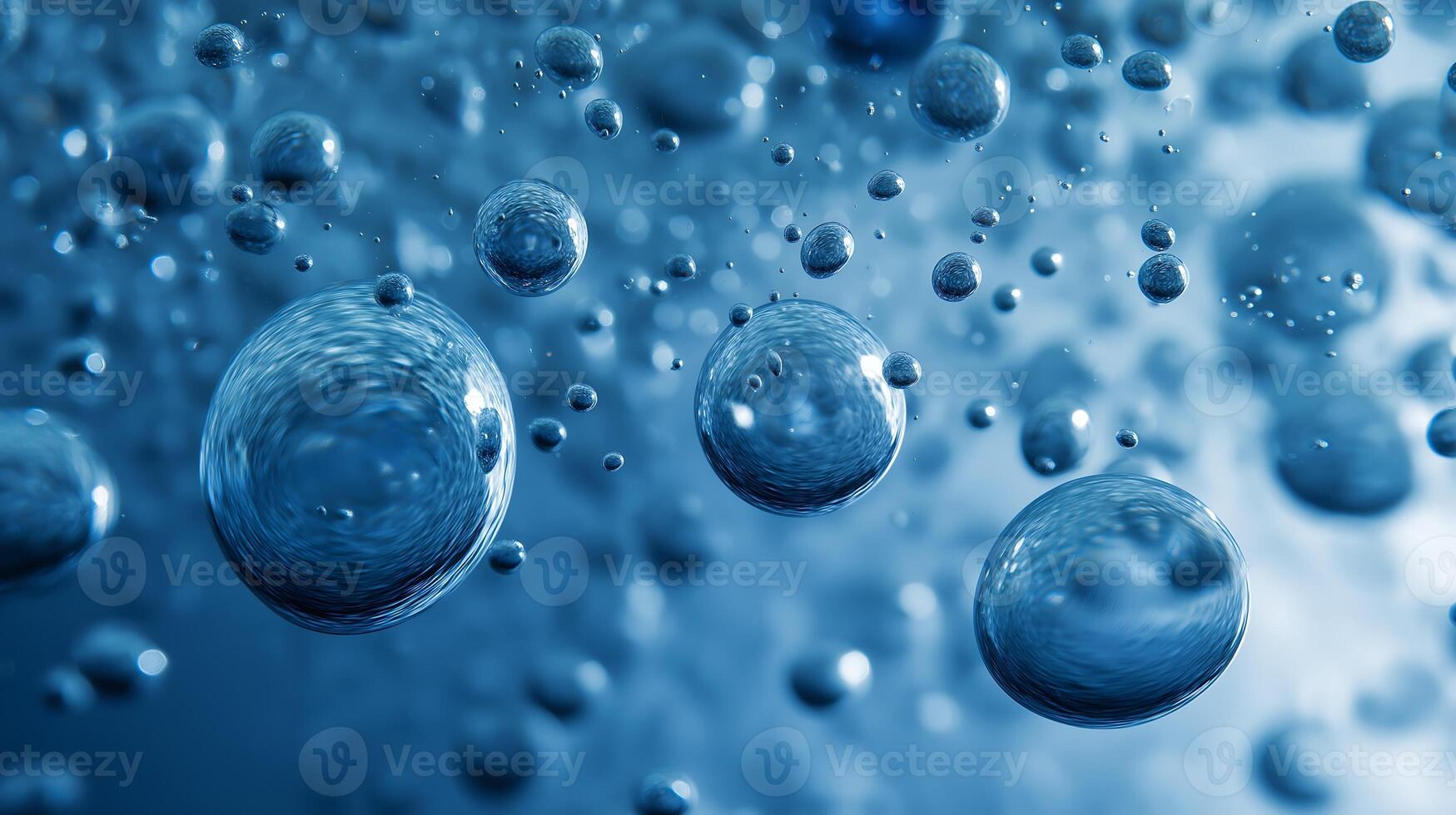 Floating Water Bubbles Background in Blue Liquid for Hygiene Concept2 photo