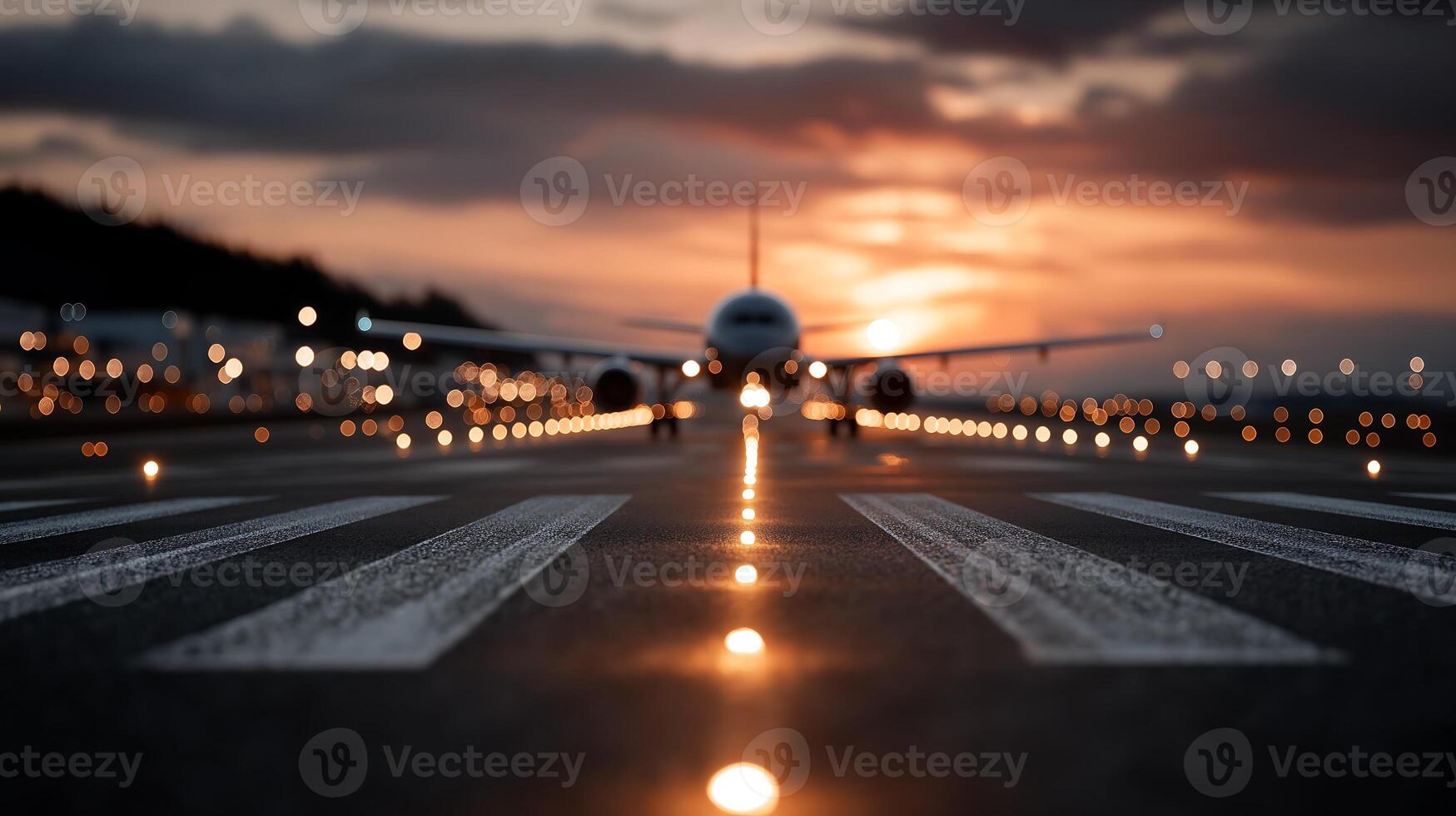 Lone Aircraft Taxiing with Illuminated Path at Dusk Under a Clear Twilight Sky3 photo