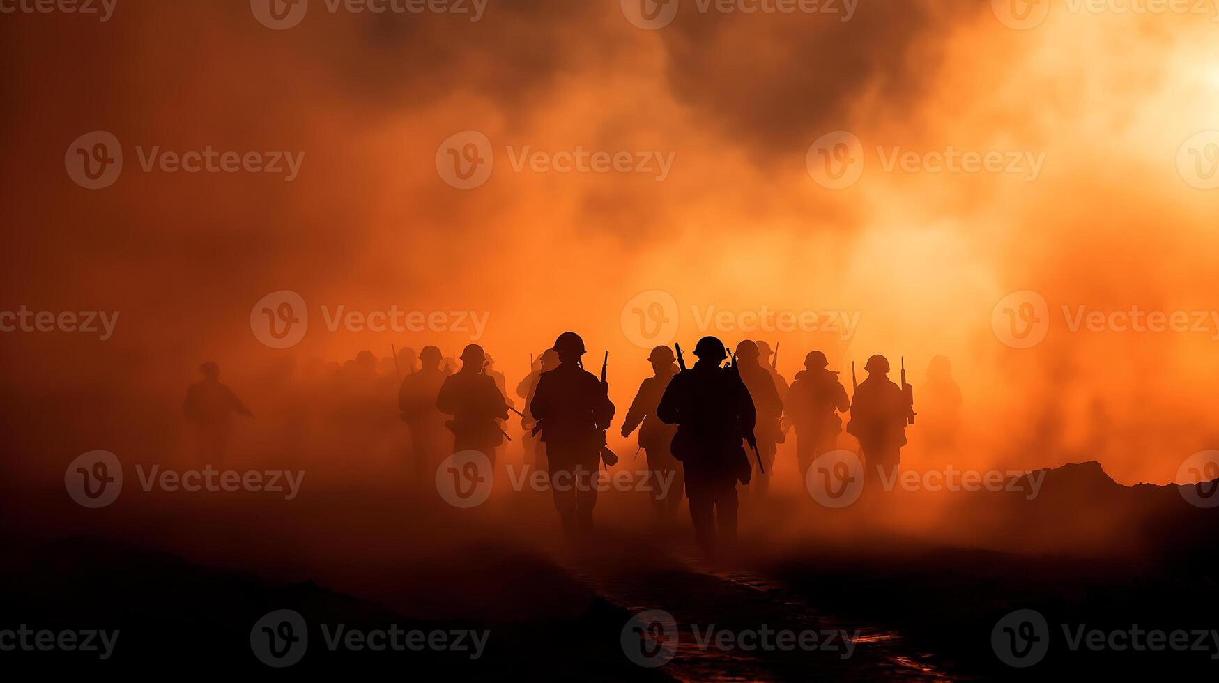 Silhouetted Army in Smoky Battlefield2 photo