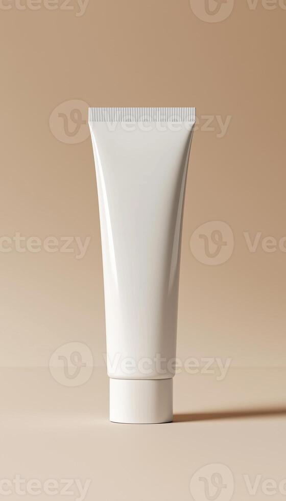 Mockup plastic white tube skincare packaging for product branding, story background photo