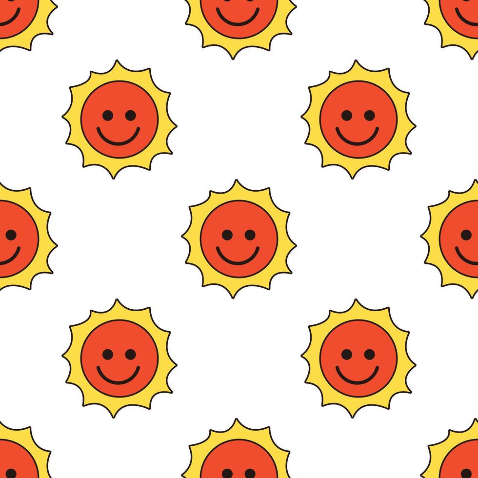 Cute Retro Sun Seamless Pattern Cartoon Illustration vector