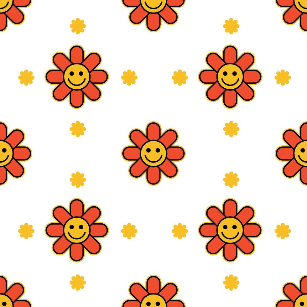 Retro Flower Seamless Pattern Cartoon Illustration vector
