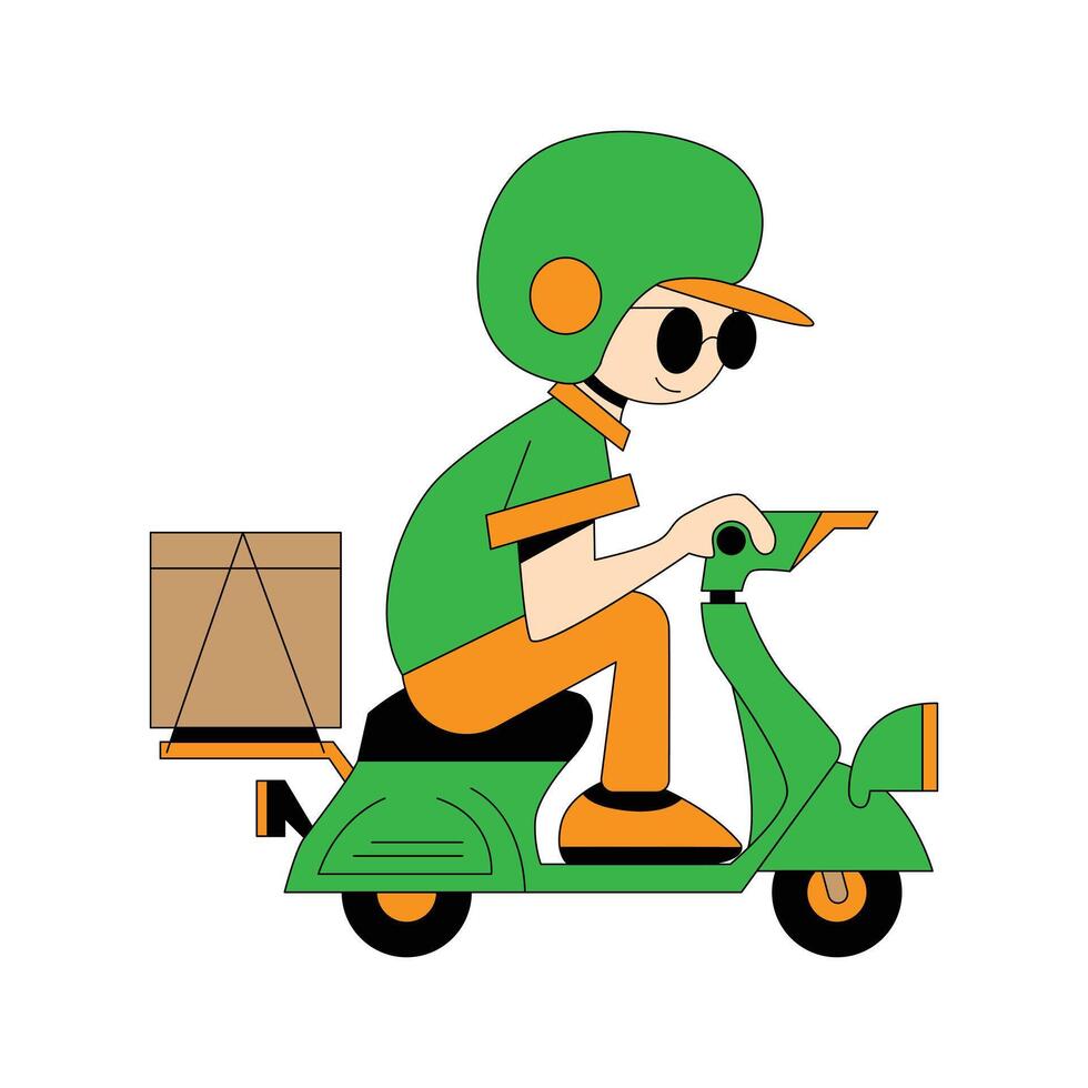 Package Courier Delivers Orders Using Motorbikes Flat Design Cartoon Illustration vector