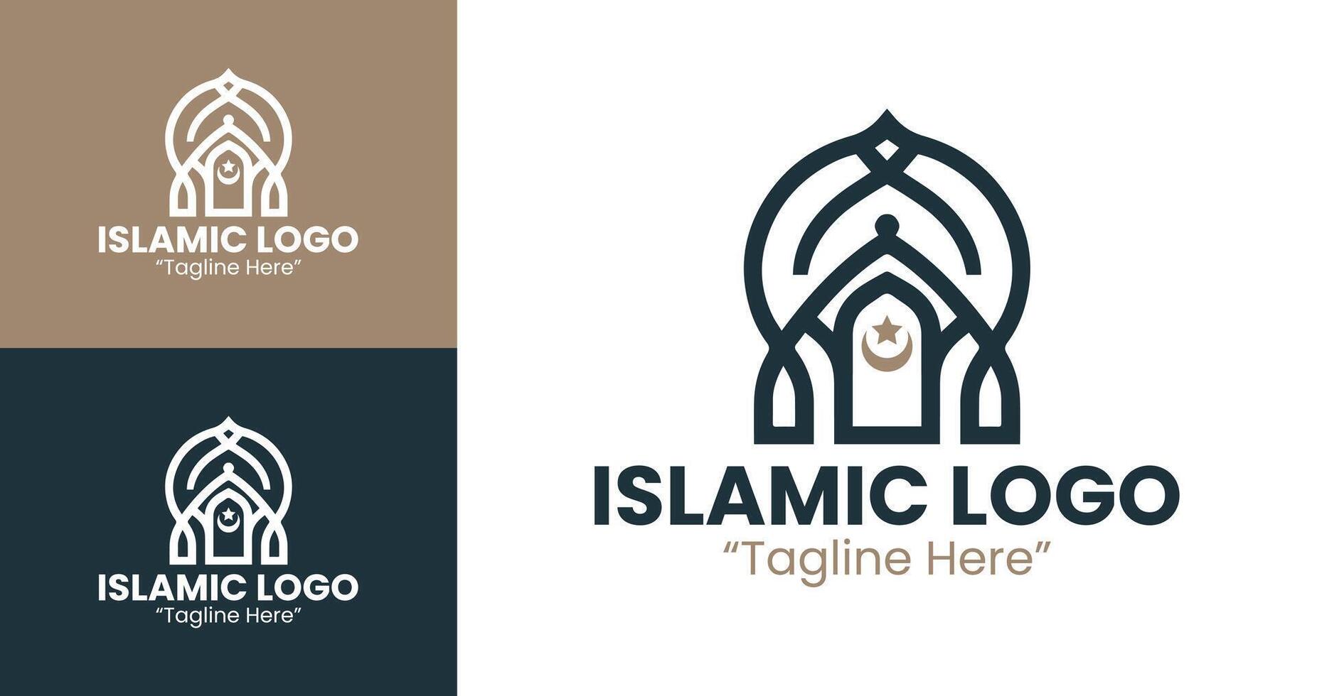 Balanced Islamic Brand Logo with Refined Minimal Style in Dark Blue and Warm Brown vector