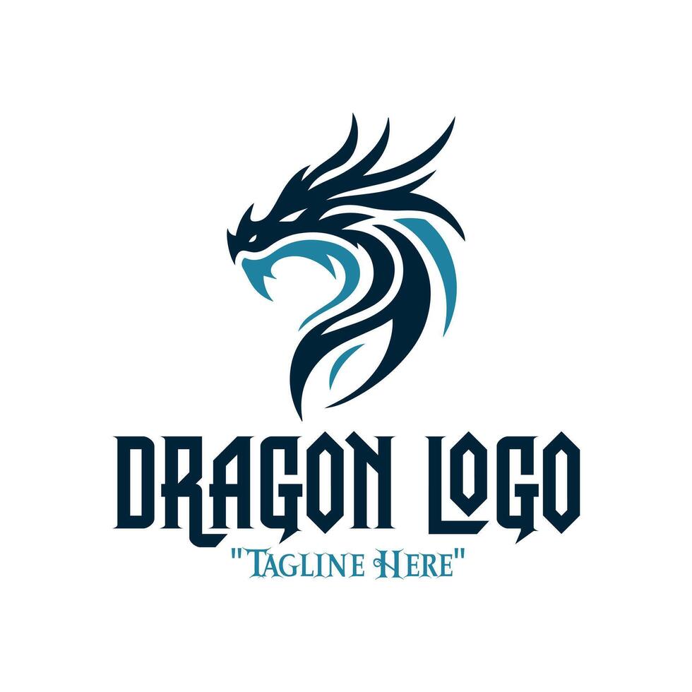 Mystical Sea Dragon Logo in Blue for Strong Branding and Ocean-Inspired Fantasy Design vector