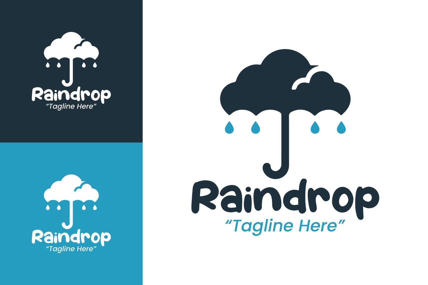 Minimalist Raindrop Logo with Umbrella and Rain for Fresh Weather and Protection Branding vector
