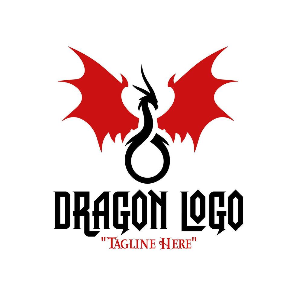 Royal Black Dragon with Expanding Red Wings Logo for Fantasy Branding and Identity vector