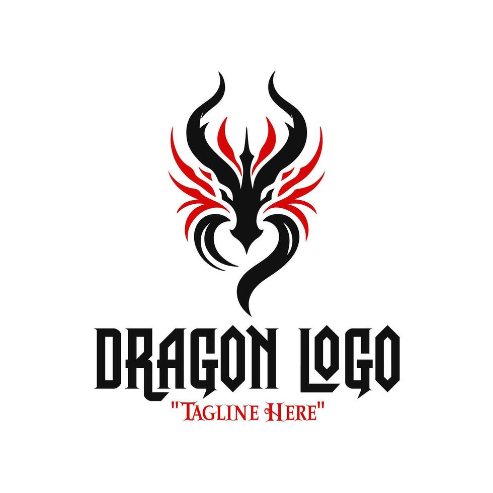 Iconic Black Dragon Head Logo with Red Accents for Royal Fantasy Branding and Identity vector