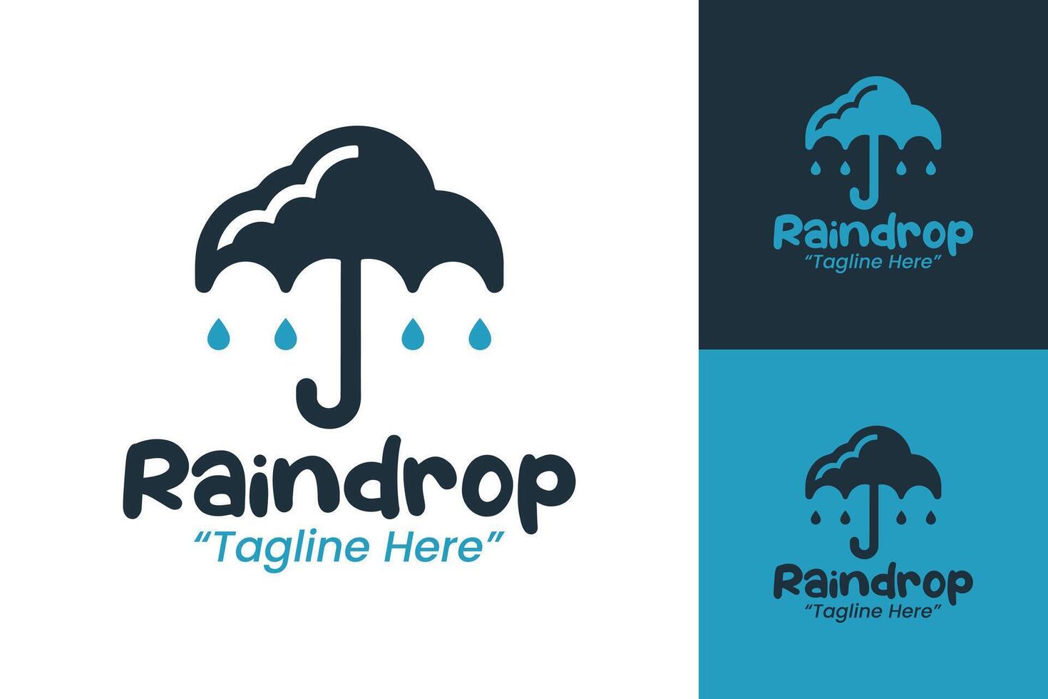 Refreshing Raindrop Logo with Umbrella and Rain Symbol for Weather Protection Branding vector