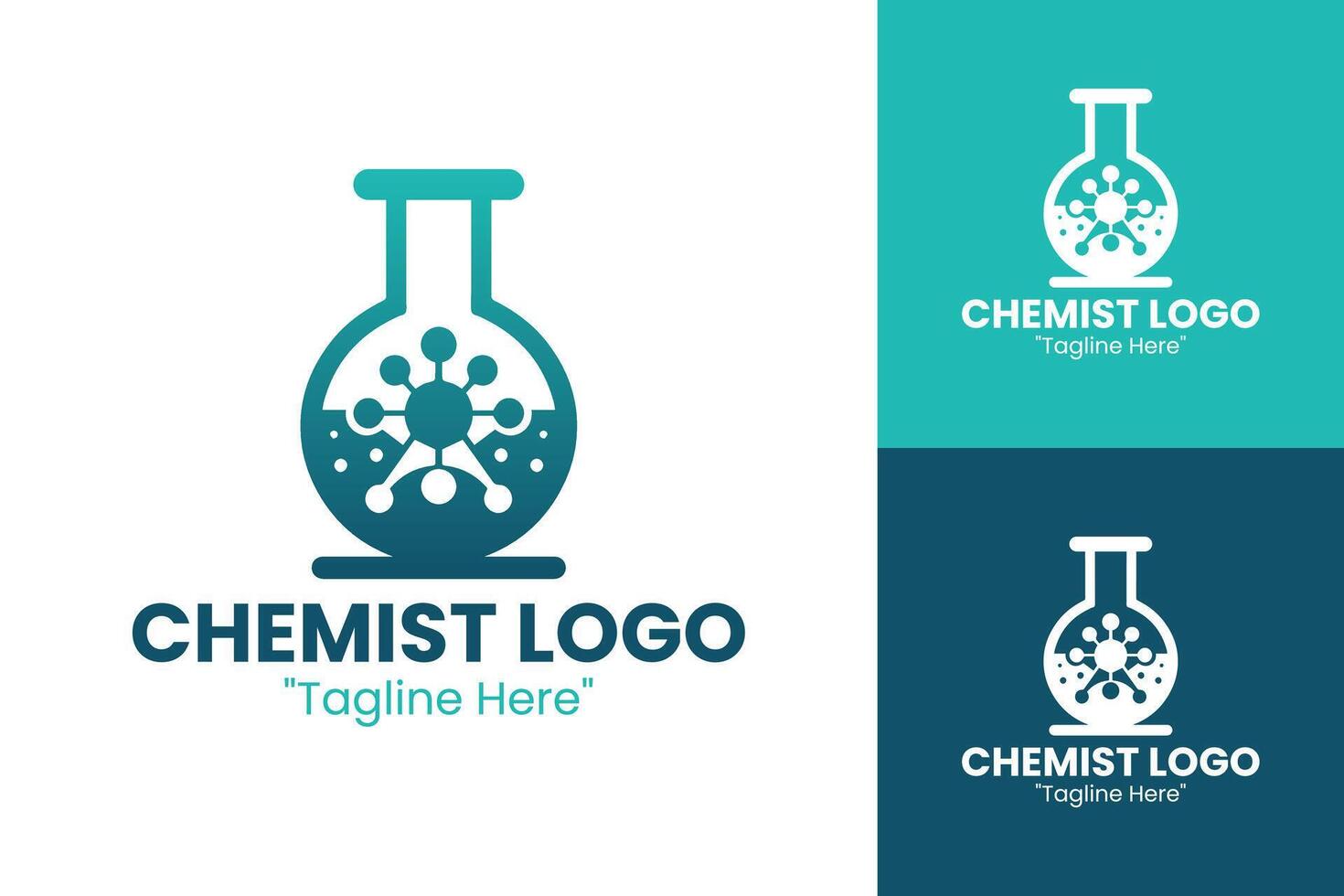 Powerful Chemist Logo with Teal Lab Flask for Research and Scientific Branding vector