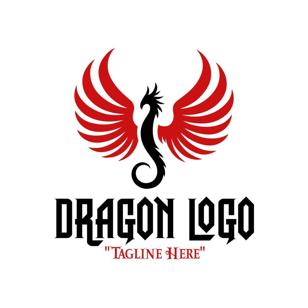 Iconic Black Dragon with Red Expanding Wings Logo for Modern Fantasy Branding vector