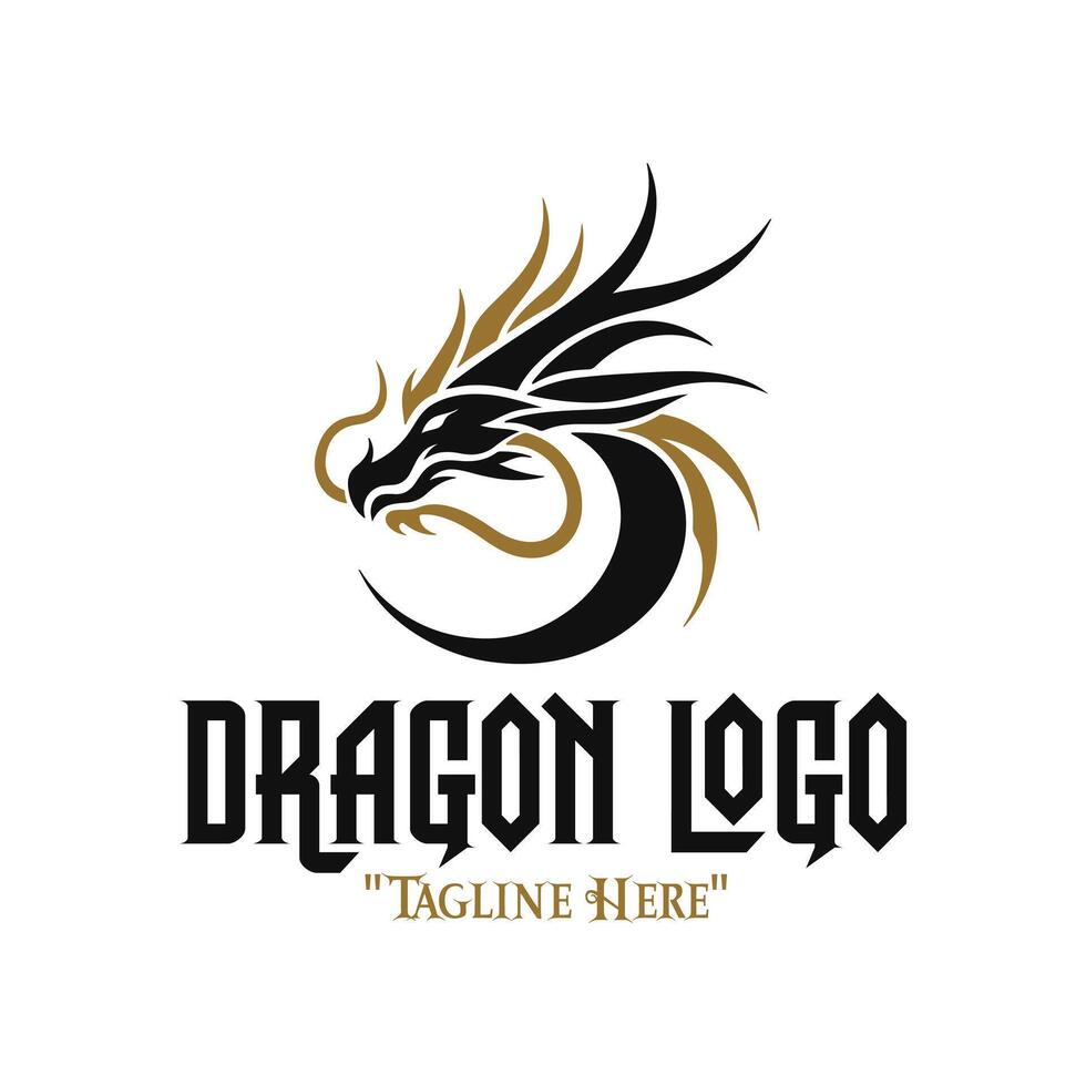 Menacing Black Dragon Logo with Gold Detailing for Bold Branding and Iconic Identity vector
