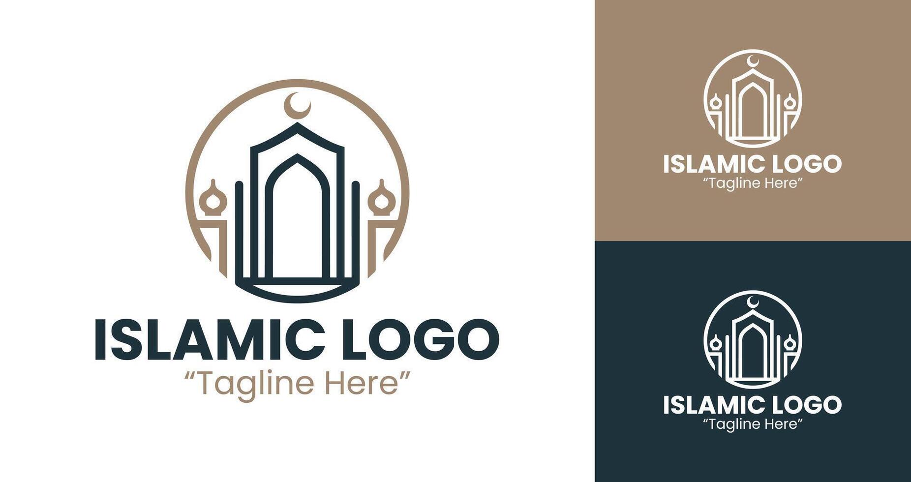 Minimal Islamic Branding Logo with Balanced Abstract Elements in Dark Blue and Brown vector