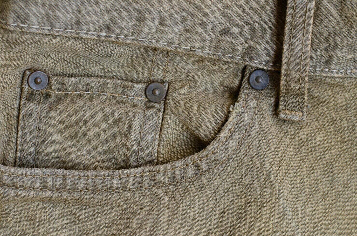 Texture of Old Brown Denim Jeans with Part of Trousers photo