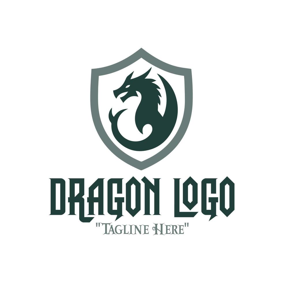 Royal Green Dragon Logo with Gray Shield for Noble Branding and Mythical Identity vector