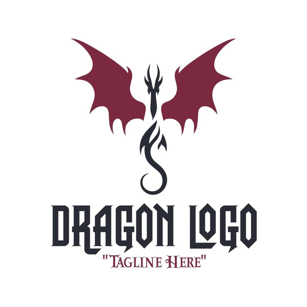 Majestic Black Dragon with Magenta Wings Logo for Royal Fantasy Branding and Identity vector