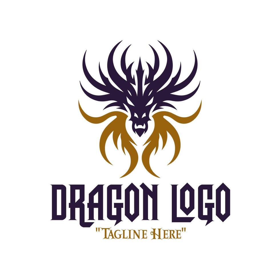 Majestic Purple and Gold Dragon Head Logo for Royal Branding and Fantasy Identity vector