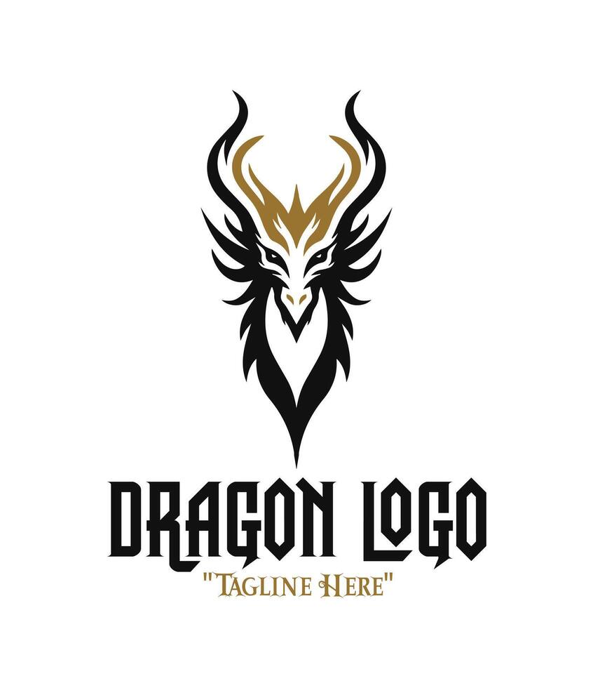 Powerful Black Dragon Logo with Gold Elements for Fantasy Branding and Mythical Identity vector