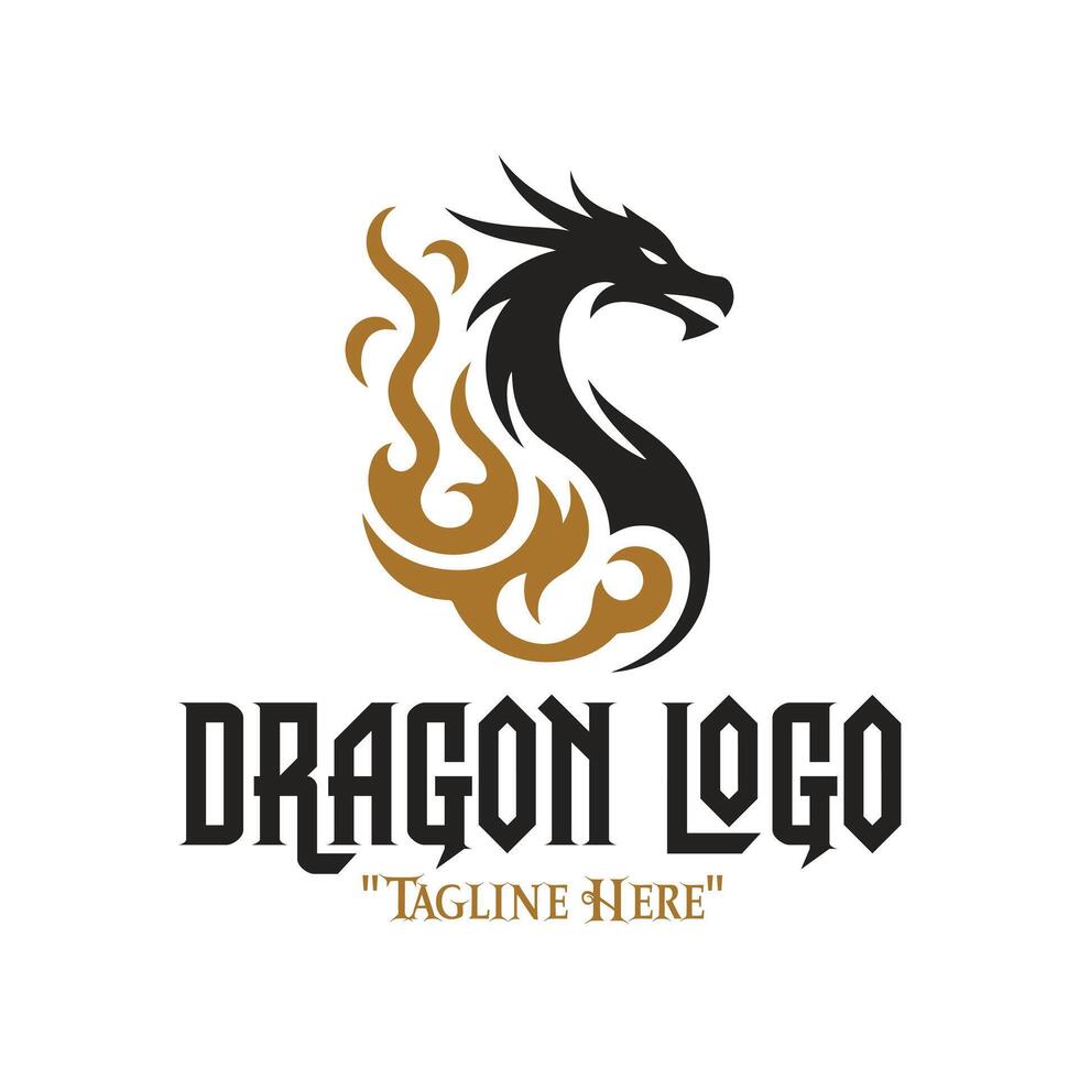 Majestic Black Dragon with Gold Fire Logo for Mythical Branding and Powerful Identity vector