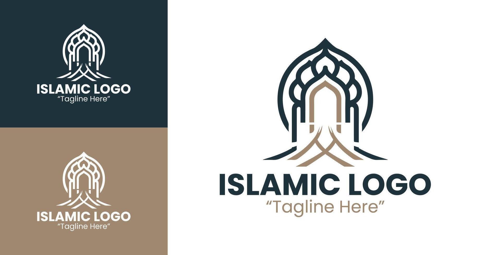Calm and Modern Islamic Logo with Brown and Dark Blue for Balanced Spiritual Branding Identity vector