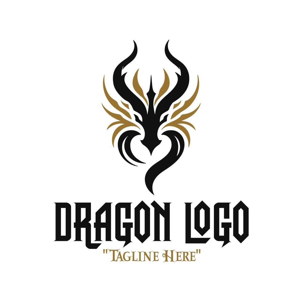 Fierce Black Dragon Logo with Gold Accents for Powerful Fantasy Branding and Identity vector