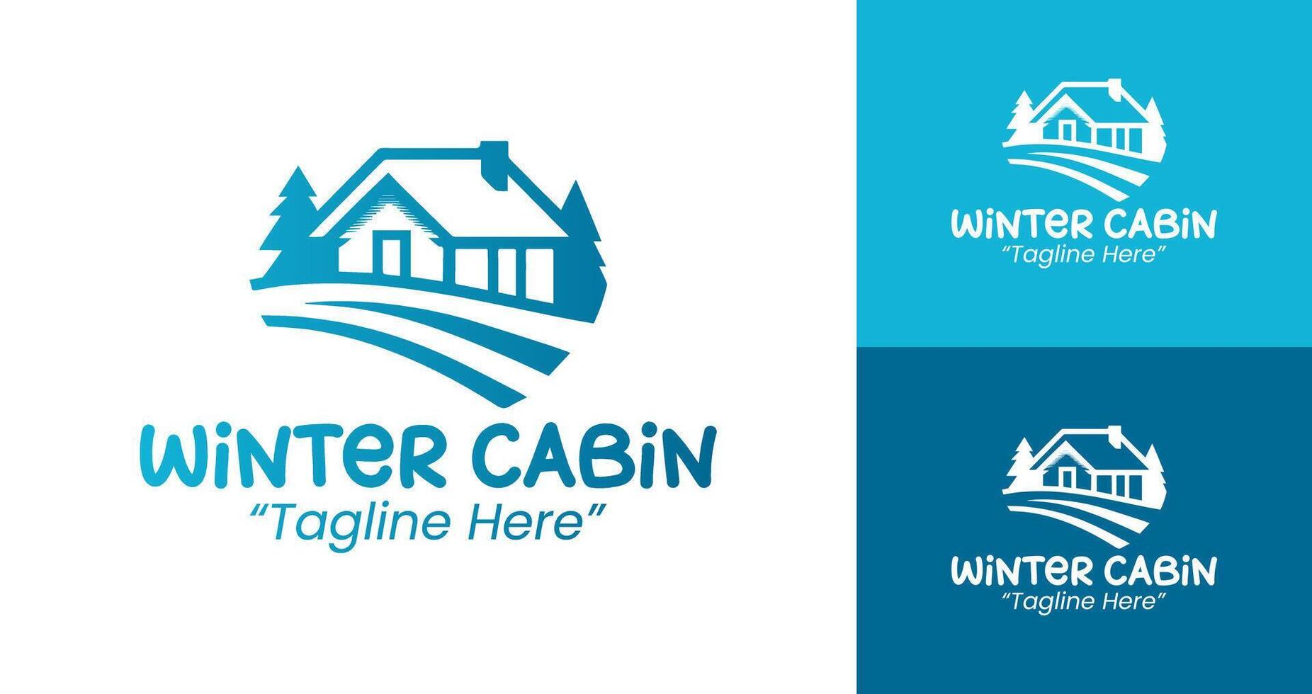 Cozy Winter Cabin Logo in Blue Gradient for Winter Branding and Nature-Inspired Identity vector