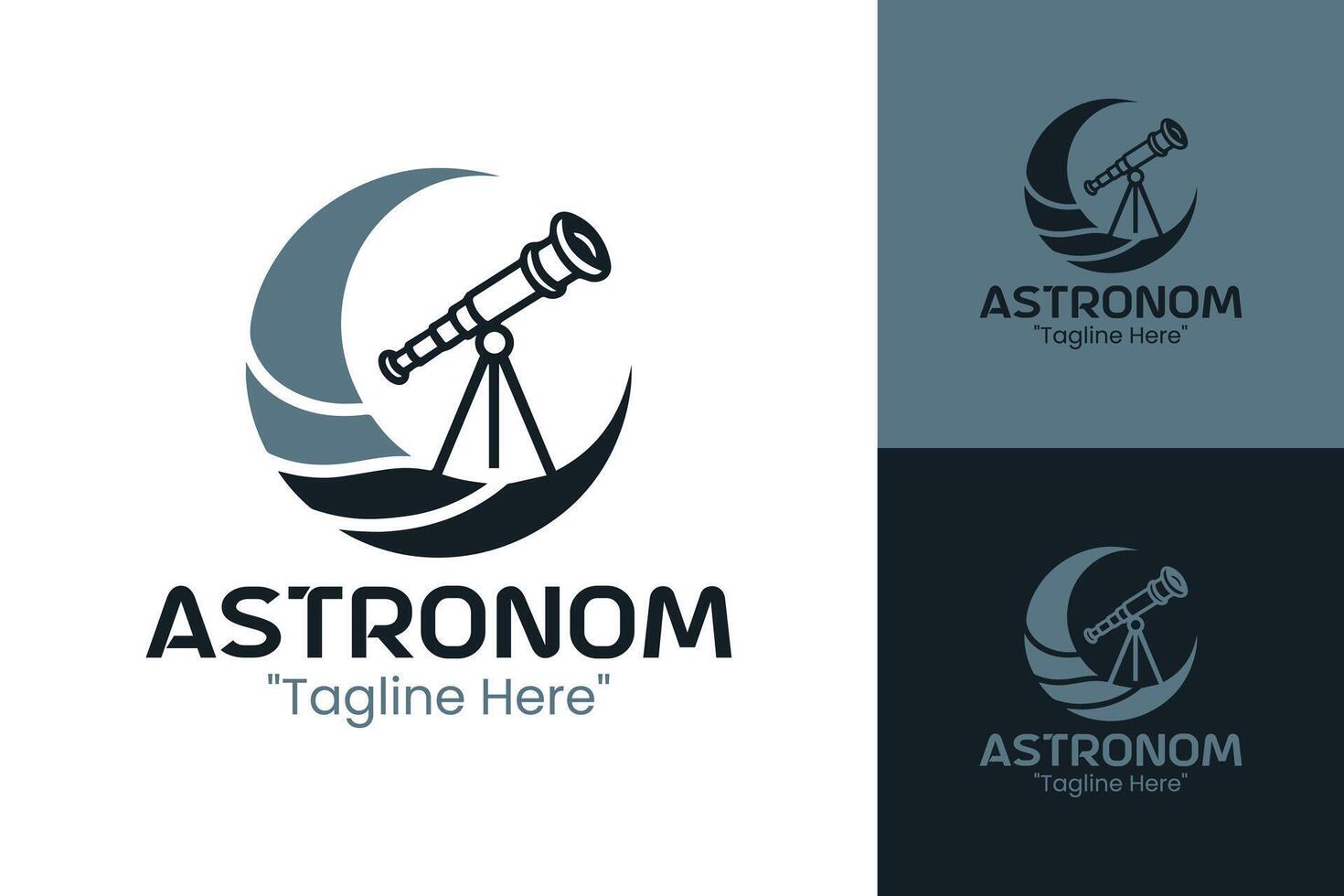 Modern Astronomer Logo in Grey Tones Featuring Moon and Telescope for Space Identity vector